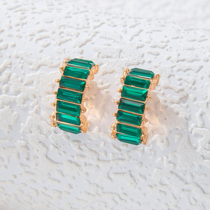 Vintage emerald diamond C-shaped earrings, elegant and simple earrings