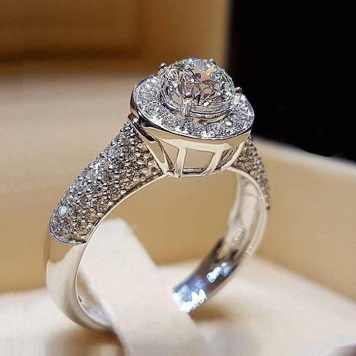 Super shiny round large diamond ring classic temperament diamond ring