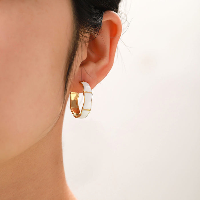 European Vintage High-End Earrings - New 18K Gold Bamboo Stainless Steel C-Shaped Drop Earrings