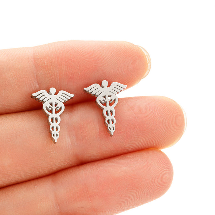 Snake Caduceus Wings Earrings, Vintage Stainless Steel Fashion Medical Symbol Nurse Doctor Titanium Steel Jewelry Wholesale