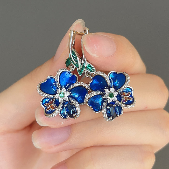 Blue enamel pendant earrings butterfly glue earrings