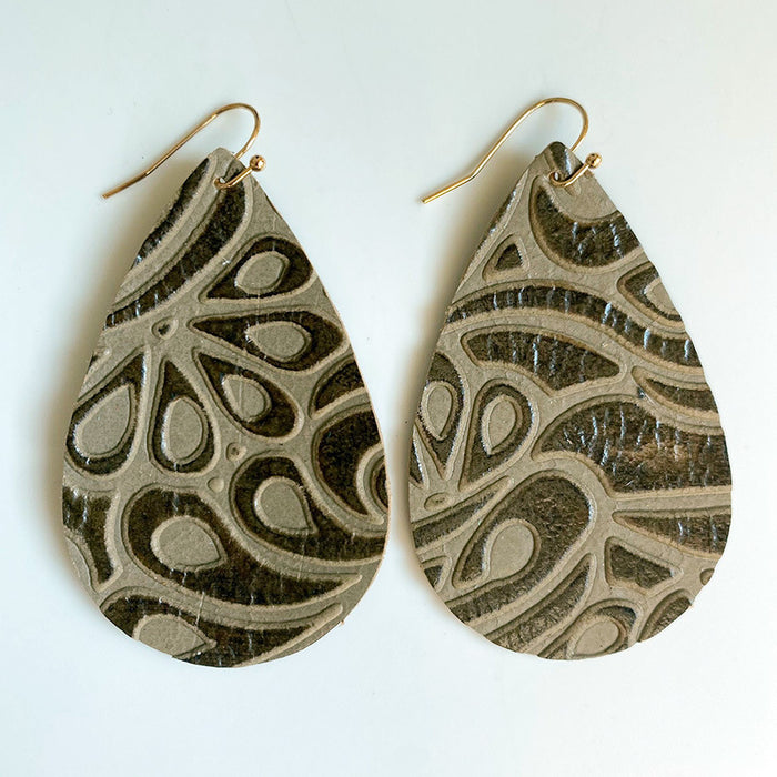 Vintage Embossed Cowhide Earrings with Turquoise and High-Quality Texture