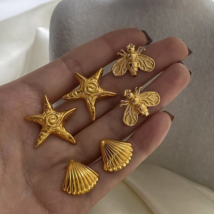 Stainless steel starfish gold earrings high-end earrings