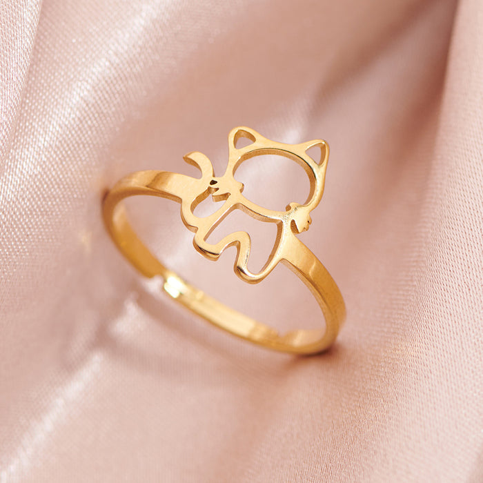 Cute cat ring, stainless steel simple cartoon open ring wholesale