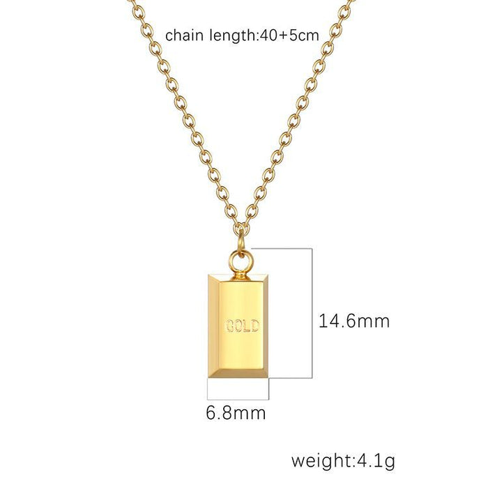 Small gold brick clavicle necklace, niche simple temperament necklace