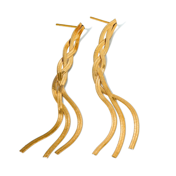 18K Gold Stainless Steel Braided Earrings - Short Snake Chain Jewelry