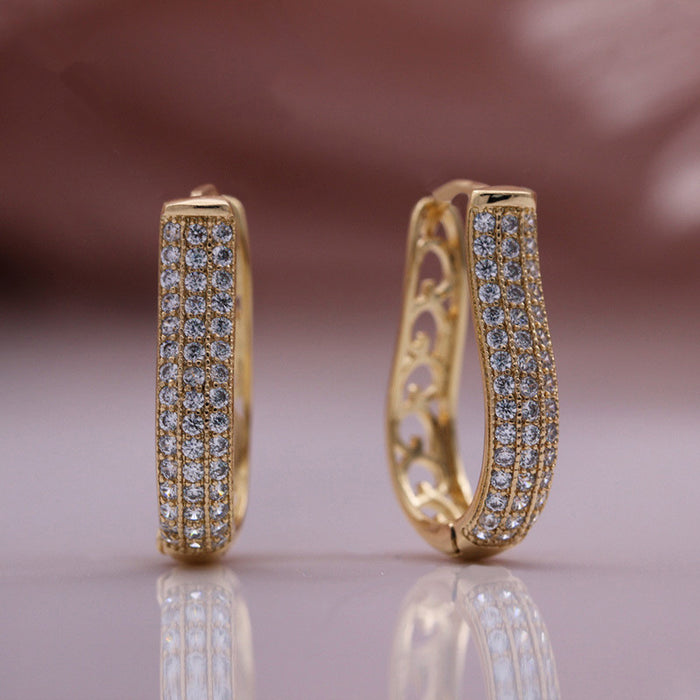 Micro-inlaid zircon three-row diamond earrings light luxury earrings