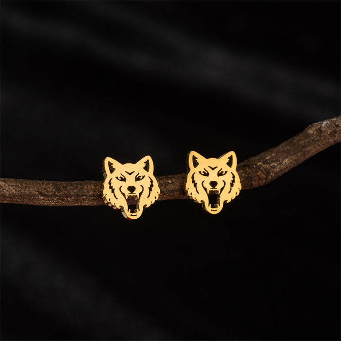 Pendientes de acero inoxidable con forma de cabeza de lobo: joyas de animales atrevidas y vanguardistas