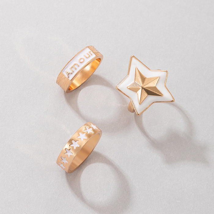 Star White Oil Drop Letter Ring 3-Piece Set