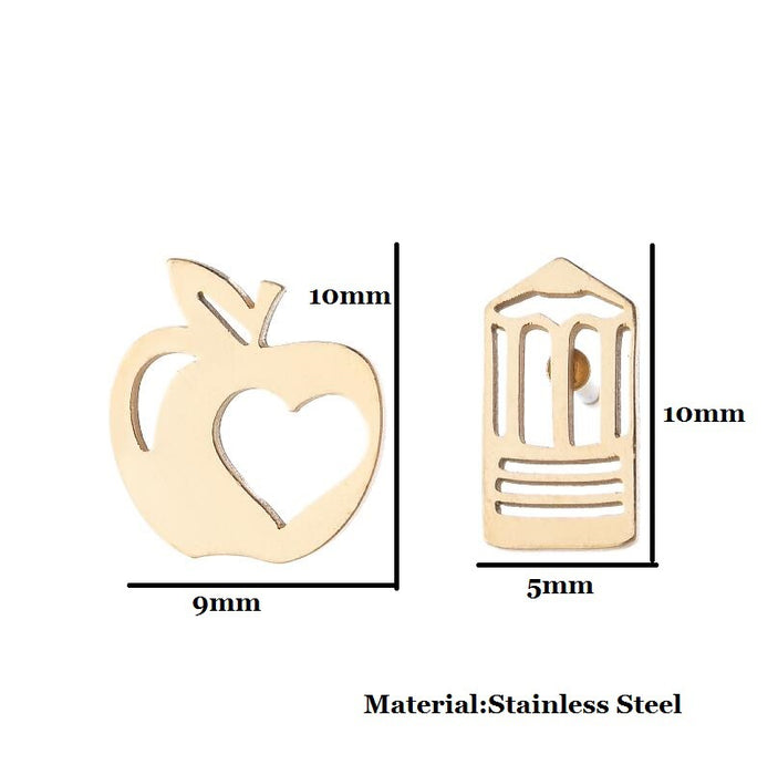 Pendientes de acero inoxidable con forma de fresa y manzana: joyas asimétricas y divertidas con forma de fruta