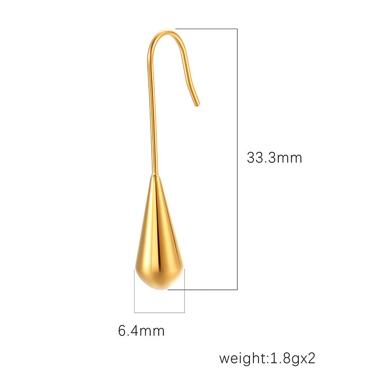 Simple teardrop earrings French retro stainless steel earrings - wallojewerly 