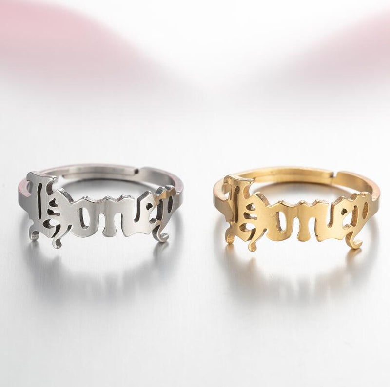 Vintage English letter rings, wholesale of Honey open stainless steel rings