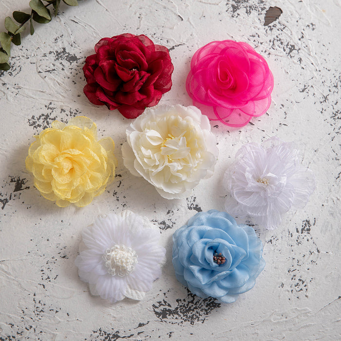 Colorful Rose and Camellia Hair Clips - Korean-Style Fabric Flower Hairpins