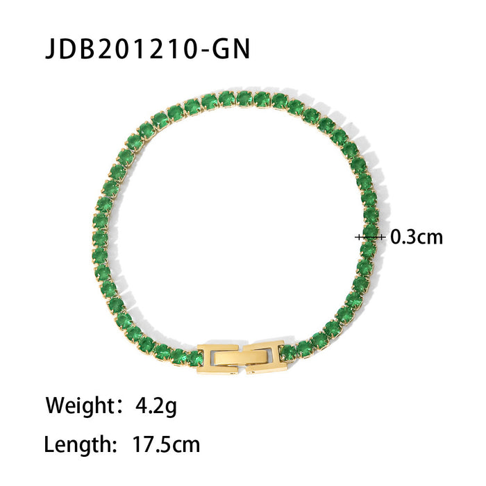 18K Gold Plated Stainless Steel Zircon Inlaid Bracelet - Stylish Fashion Jewelry for Women