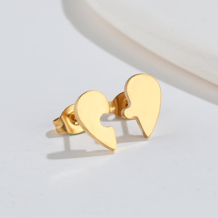 Puzzle Piece Stainless Steel Stud Earrings - Creative and Asymmetric Jewelry