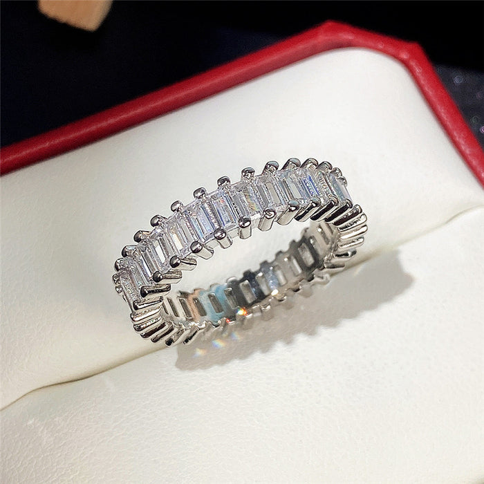 Light luxury full-studded zircon platinum female ring