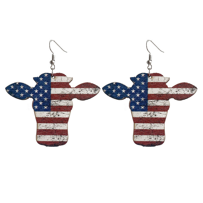 Wooden patriotic cow earrings