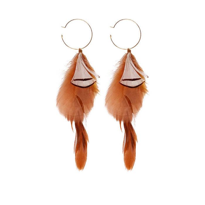 Creative Pastoral Style Natural Feather Earrings with Wild Bohemian Vintage Look
