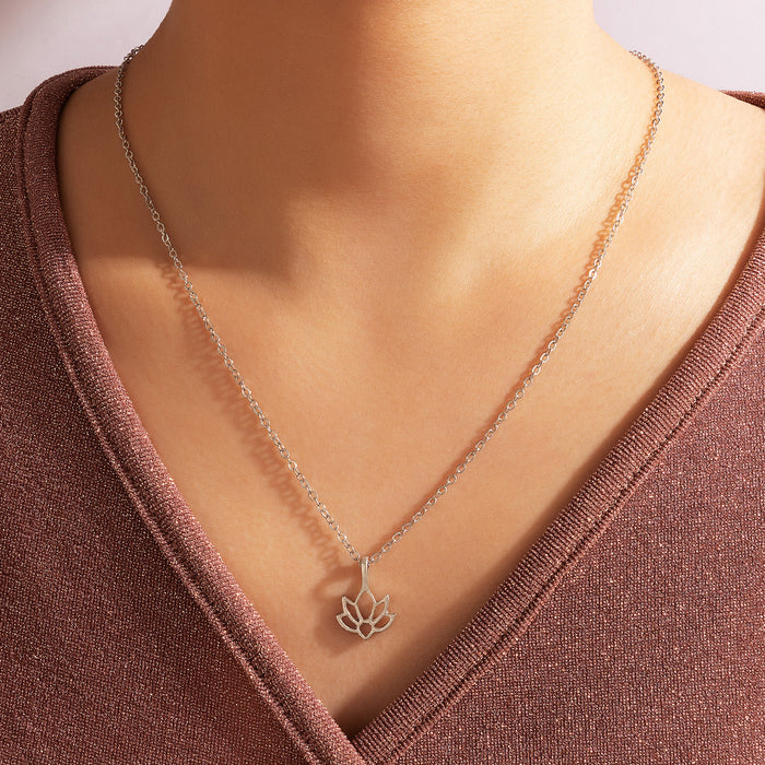 Metal Lotus Hollow Necklace with Irregular Flower Design