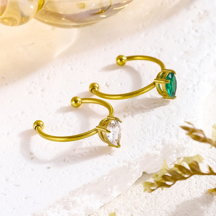 Wholesale 18K gold, stainless steel, titanium steel, teardrop-shaped adjustable ring with zircon.
