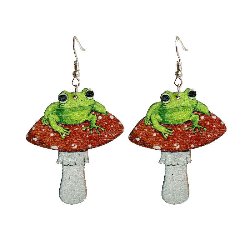 Trendy Student Earrings with Mushroom, Frog, Star, and Moon Designs