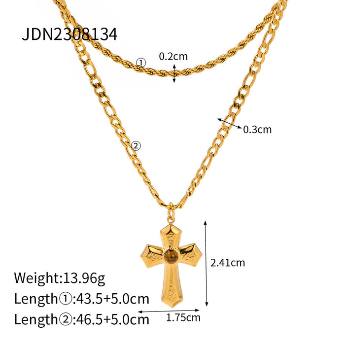 Stainless Steel Natural Stone Necklace Pendant Clavicle Chain Cross Earrings