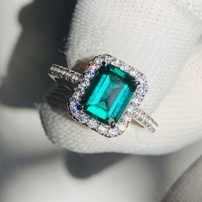 Anillo de princesa de cuatro garras, anillo de moda rectangular de simulación de lujo ligero