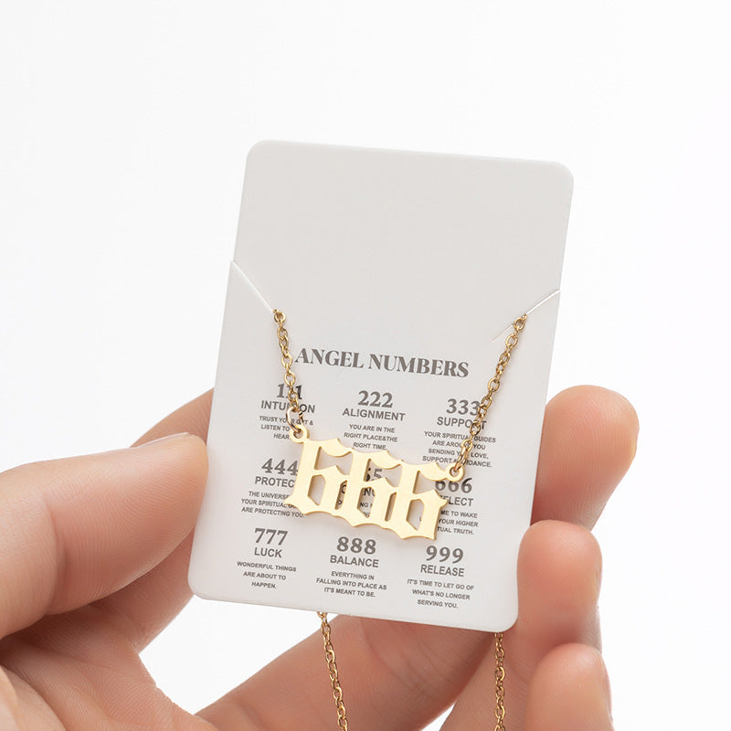 Angel Number Sweater Chain, Vintage 000-999 Stainless Steel Pendant Necklace Wholesale - wallojewerly 