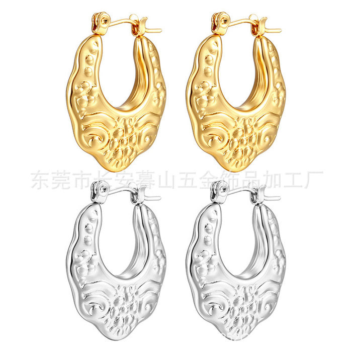 Retro luxury pattern earrings, women's 18K gold simple earrings