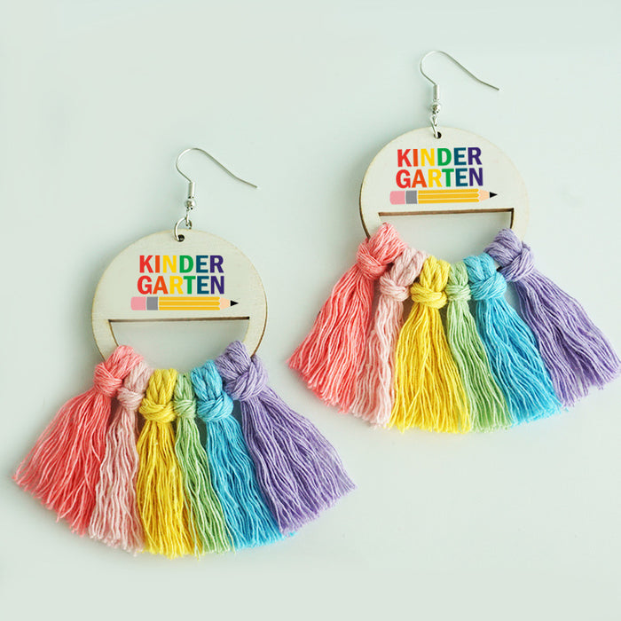 Back-to-School Season Handwoven Tassel Earrings with Subtle Rainbow Design, Perfect as Gifts for Teachers and Students