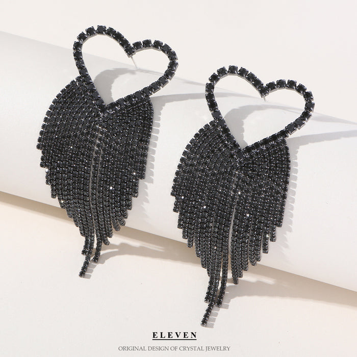 Exaggerated Rhinestone Tassel Earrings - Bold Long Dangles for a Chic Look