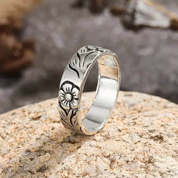 Engraved cherry blossom ring personalized sunflower