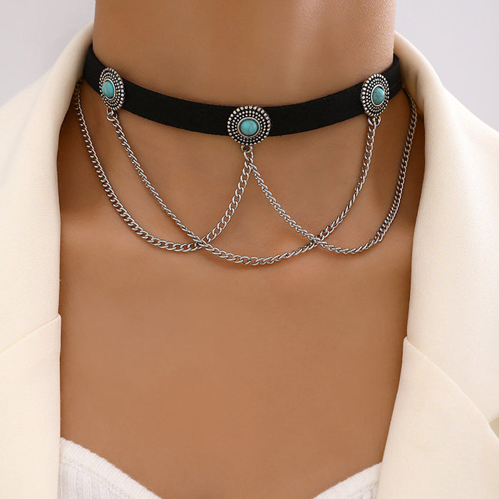 Collar con colgante de flor de cristal y cinta de terciopelo: joyería creativa y moderna para mujeres