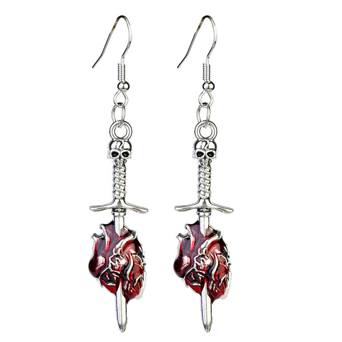 Halloween Skull and Blood Stain Earrings with Skeleton, Heart, and Bird Designs