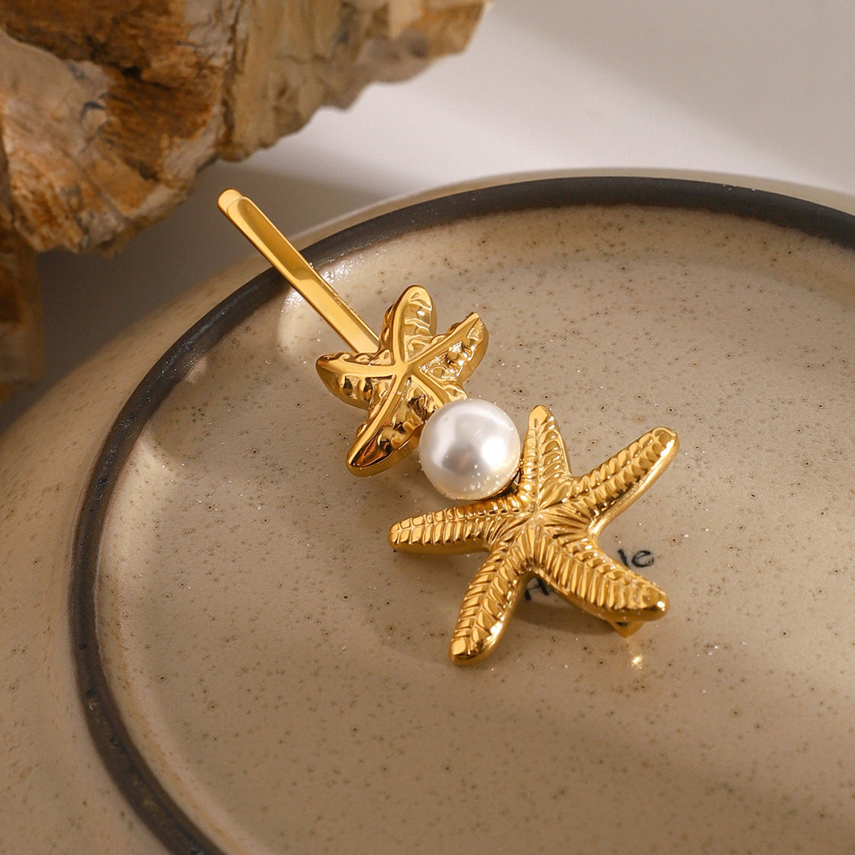 Stainless Steel Starfish Hair Clip with Pearl - High-End Metal Bangs and Stray Hair Clip