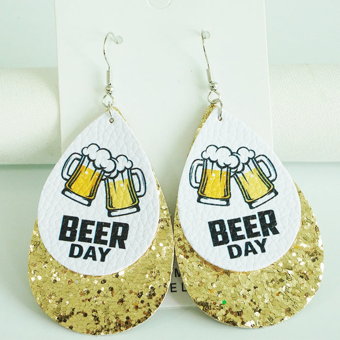 Party Leather Earrings with Beer, Wine, and Whiskey Themes