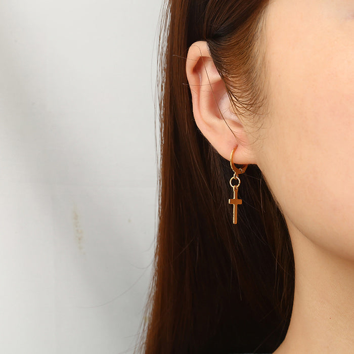 Cross ear clips 18K gold stainless steel simple versatile earrings