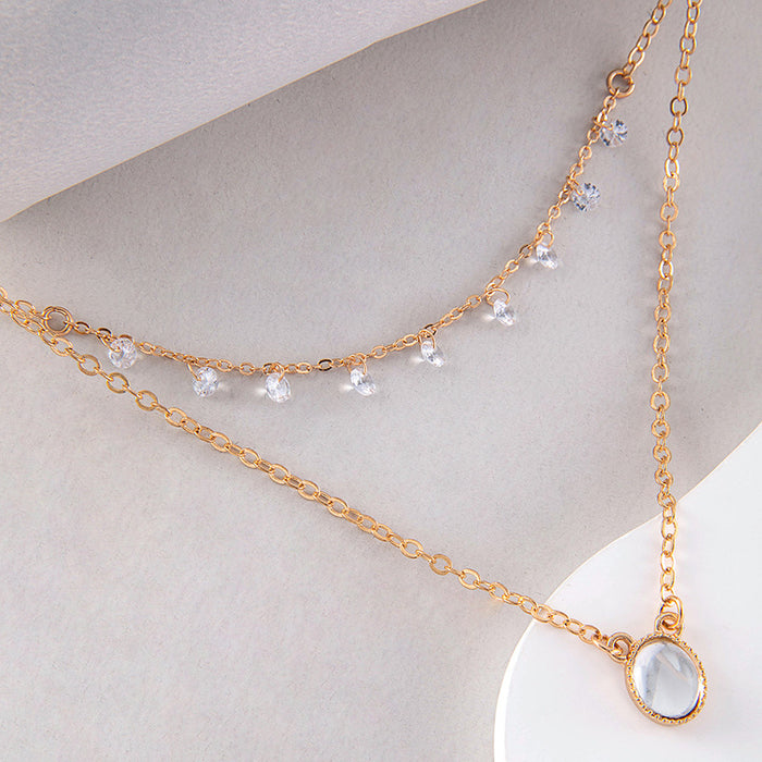 Simple Pearl Pendant Necklace with Golden Geometric Chains