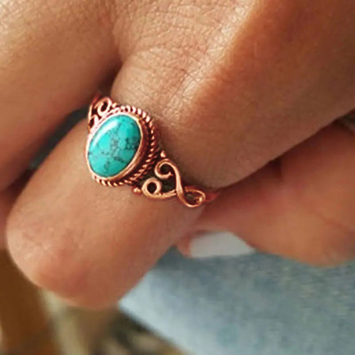 Imitation turquoise hollow ring vintage design ring