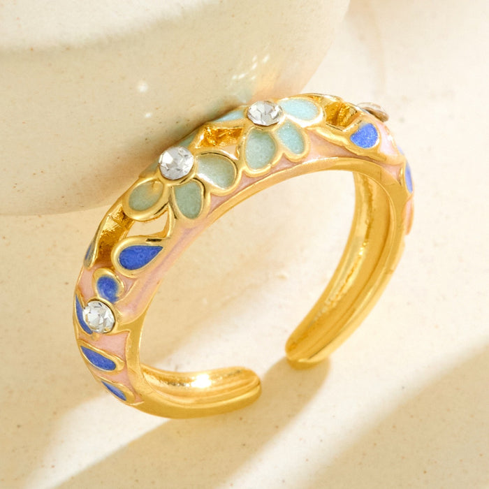 Wholesale dripping flower diamond-encrusted open rings