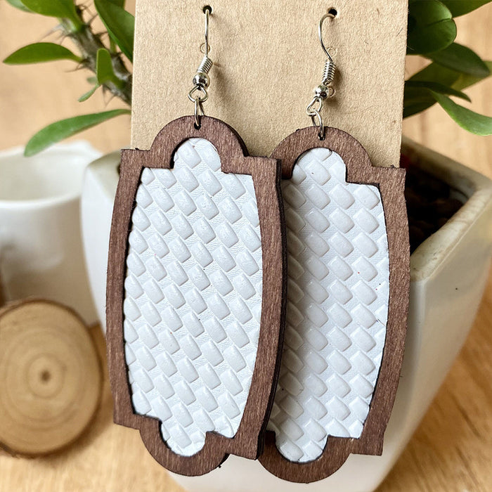 Wooden plaid earrings