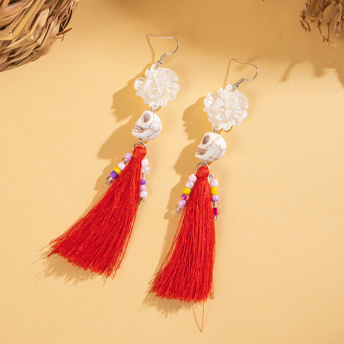 Halloween skull tassel earrings lace flower creative earrings