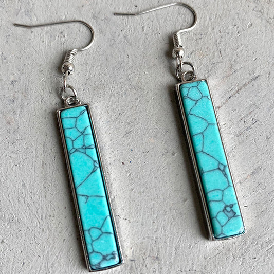 Simple Turquoise Earrings with Geometric Bar and Western Cowboy Style