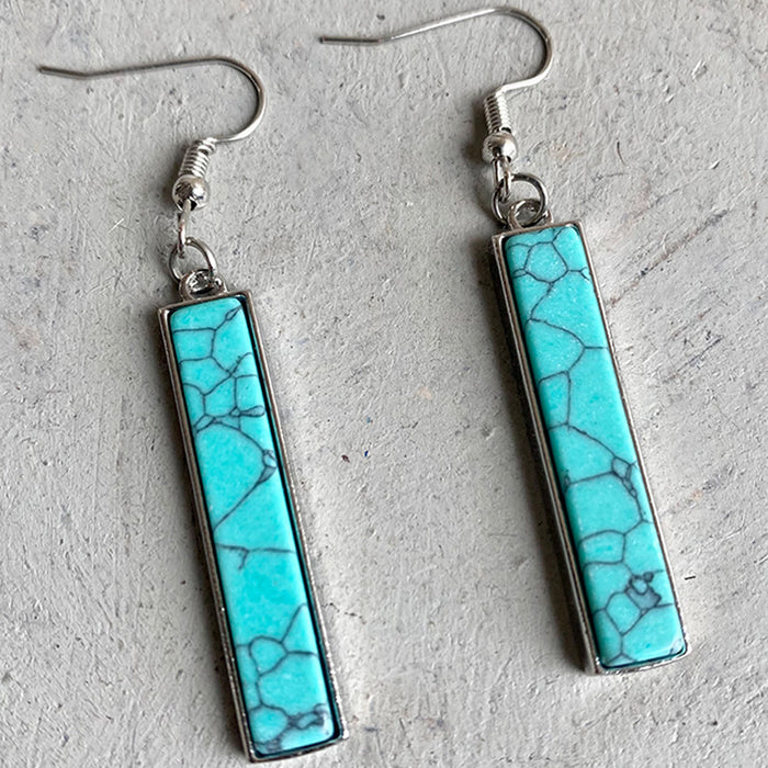 Simple Turquoise Earrings with Geometric Bar and Western Cowboy Style