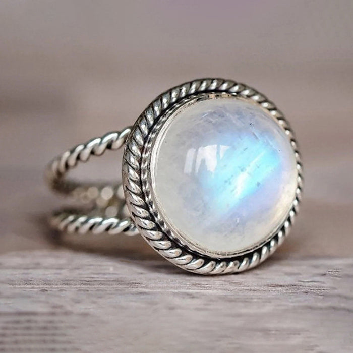 Exaggerated imitation moonstone ring European and American retro double-layer ring popular fashion ring