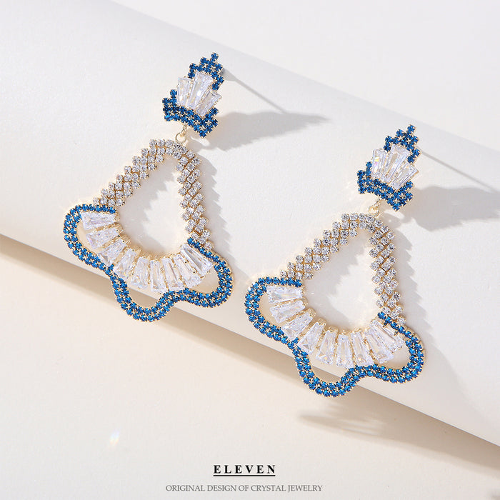 Fan-Shaped Zircon Drop Earrings - Elegant Geometric Dangles for Evening Gowns