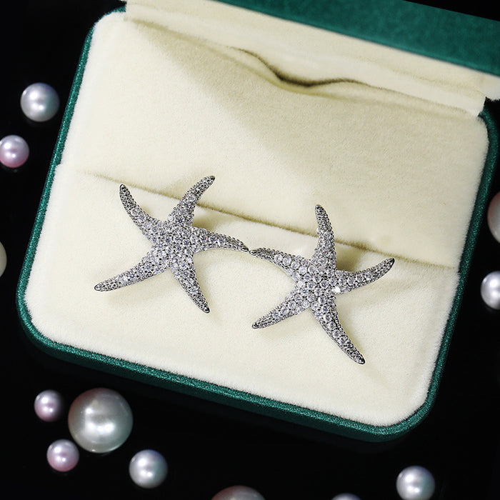 Pendientes de estrella de mar con circonitas y diamantes completos Pendientes de circonitas para mujer