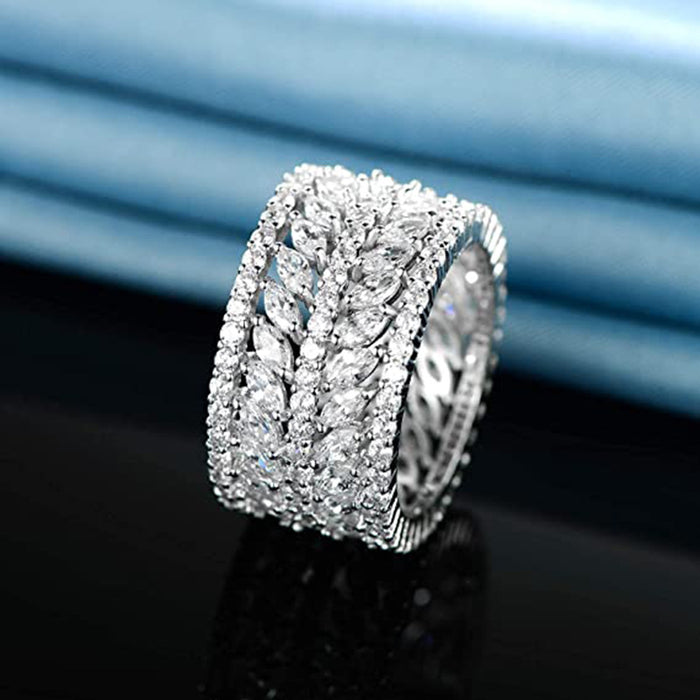 Flower leaf full diamond ring super shiny luxury jewelry