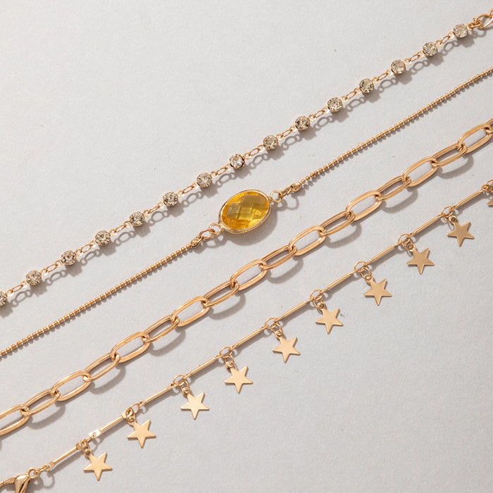 Gemstone and Star Multi-Layer Anklet with Alloy Beads