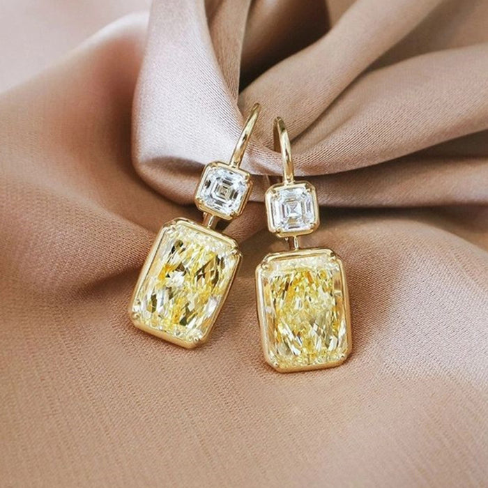 Colored Gemstone Earrings Yellow Diamond Square Zircon Earrings